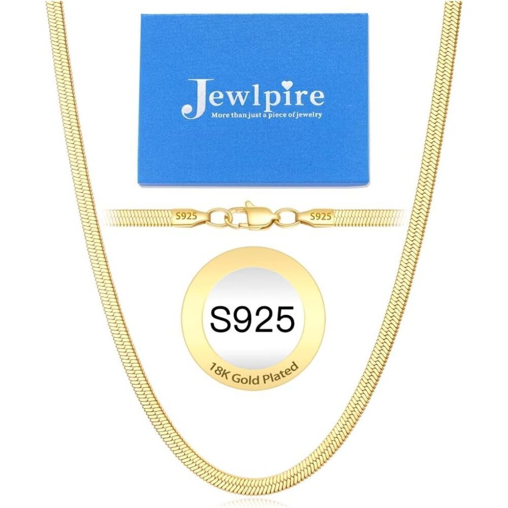 Sterling Silver Gold Plated Herringbone Necklace for Women 3mm 4mm 5mm